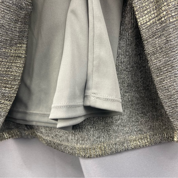 NWT White House Black Market Gray Gold Metallic Drape Neck Shine Dress Size 6 - Picture 6 of 10